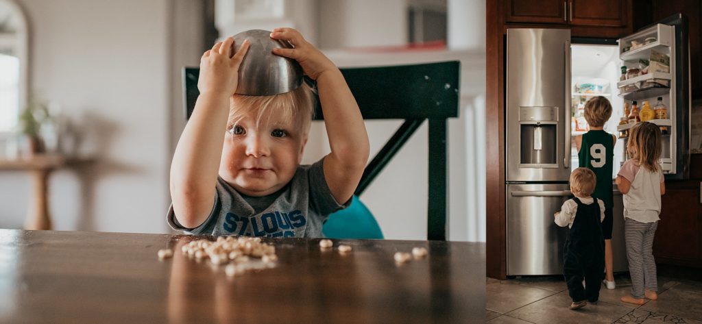 m=baby dumping cheerios on his head 